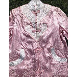 Vintage 60s Hong Kong Tailor Traditional Chinese lounge House Coat Robe pink